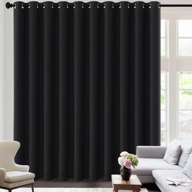 Main image of H.VERSAILTEX 100% Blackout Curtains for Sliding Glass Door Room Divider Curtains Noise Reduce Curtain Panel Portable Window Screen Sliding Partition, W180 x L96 inches/8' Tall by 15' Wide, Black
