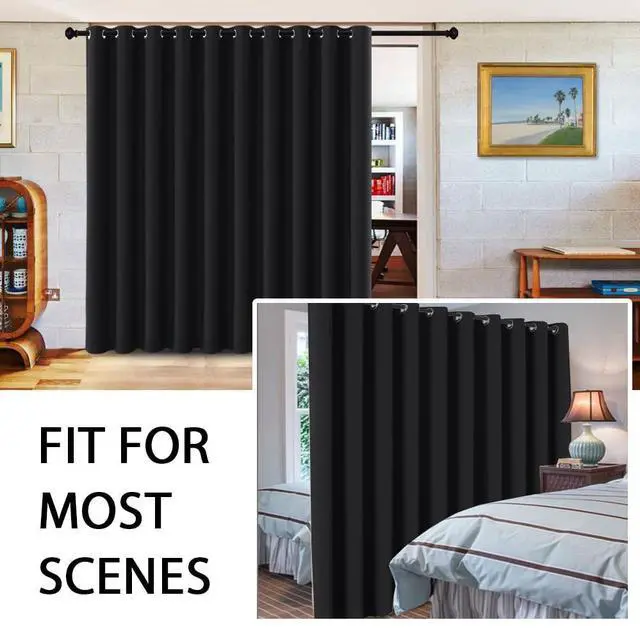 Alt view image 2 of 7 - H.VERSAILTEX 100% Blackout Curtains for Sliding Glass Door Room Divider Curtains Noise Reduce Curtain Panel Portable Window Screen Sliding Partition, W180 x L96 inches/8' Tall by 15' Wide, Black