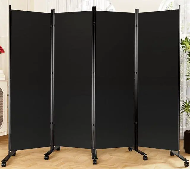 Main image of SUNALLY Room Divider 6FT Folding Privacy Screens with Lockable Wheels, 4 Panel Room Partition for Room Separator, 88" W Freestanding Portable Fabric Wall Dividers for Home Dorm Studio Office, Black