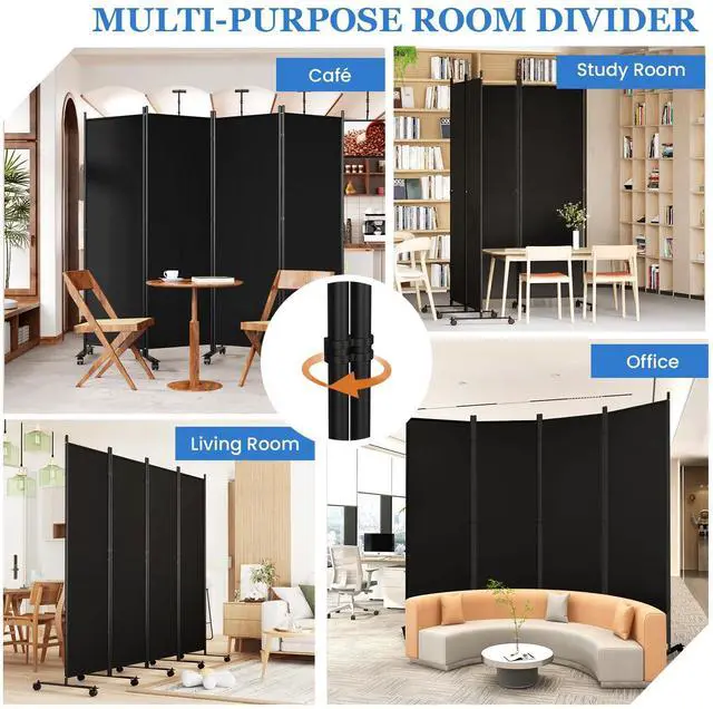 Alt view image 7 of 7 - SUNALLY Room Divider 6FT Folding Privacy Screens with Lockable Wheels, 4 Panel Room Partition for Room Separator, 88" W Freestanding Portable Fabric Wall Dividers for Home Dorm Studio Office, Black