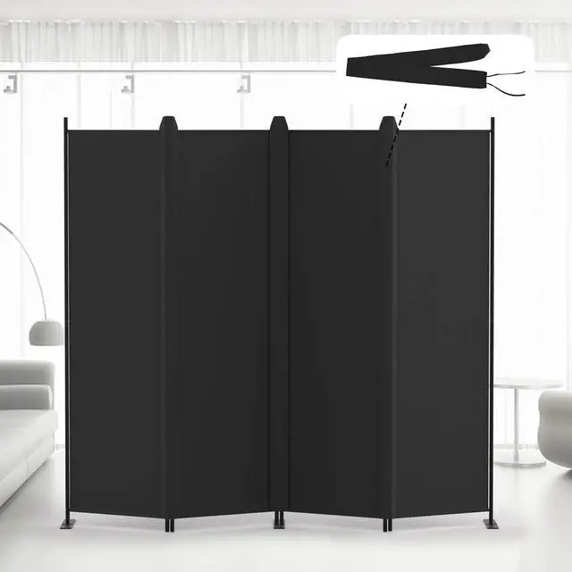 Main image of Kokorona 4 Panel Room Divider, 6FT Tall Folding Privacy Screen Wall Dividers, Portable Privacy Screen Freestanding Room Divider for Room Separation, Included - Cover Strips, Black, 88''W x 71''H
