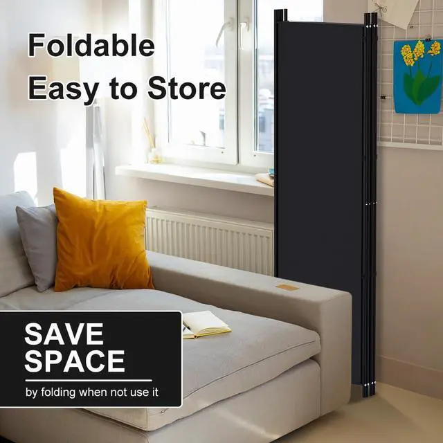Alt view image 3 of 7 - Kokorona 4 Panel Room Divider, 6FT Tall Folding Privacy Screen Wall Dividers, Portable Privacy Screen Freestanding Room Divider for Room Separation, Included - Cover Strips, Black, 88''W x 71''H