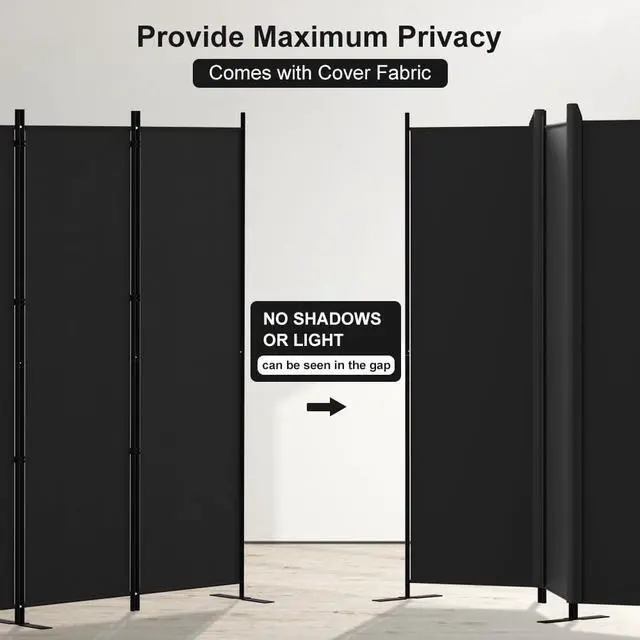 Alt view image 5 of 7 - Kokorona 4 Panel Room Divider, 6FT Tall Folding Privacy Screen Wall Dividers, Portable Privacy Screen Freestanding Room Divider for Room Separation, Included - Cover Strips, Black, 88''W x 71''H