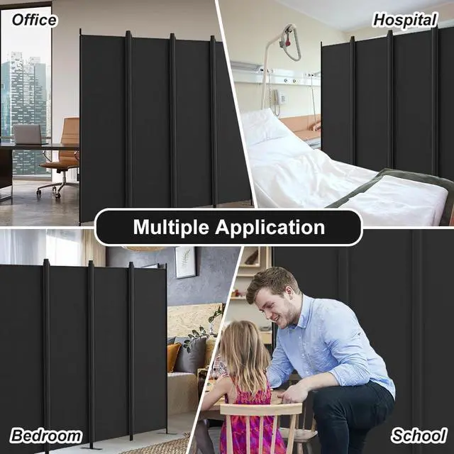 Alt view image 6 of 7 - Kokorona 4 Panel Room Divider, 6FT Tall Folding Privacy Screen Wall Dividers, Portable Privacy Screen Freestanding Room Divider for Room Separation, Included - Cover Strips, Black, 88''W x 71''H