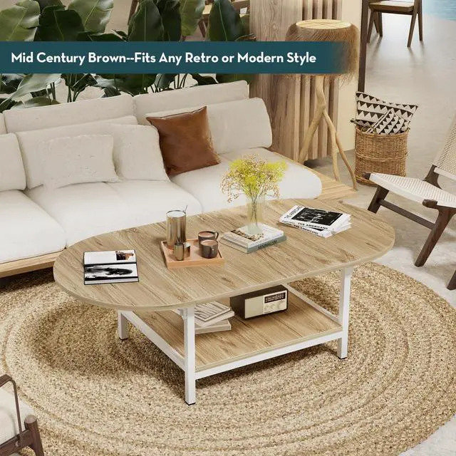 Alt view image 3 of 7 - SAYGOER Modern Coffee Table 2-Tier Extended Coffee Tables for Living Room 2-Tier Small Extended Table with Storage White Center Table for Large or Small Spaces, Foldable, Oak