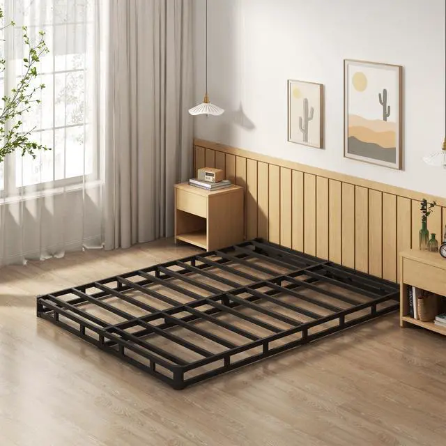Alt view image 4 of 7 - EMODA 5 Inch Box Spring Queen Size Bed Base, Heavy Duty Metal Queen Mattress Foundation with Fabric Cover, Easy Assembly, Black