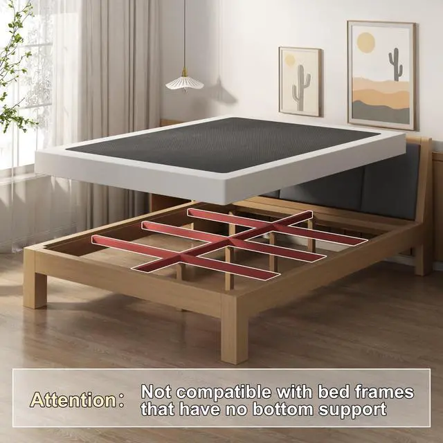 Alt view image 6 of 7 - EMODA 5 Inch Box Spring Queen Size Bed Base, Heavy Duty Metal Queen Mattress Foundation with Fabric Cover, Easy Assembly, Black