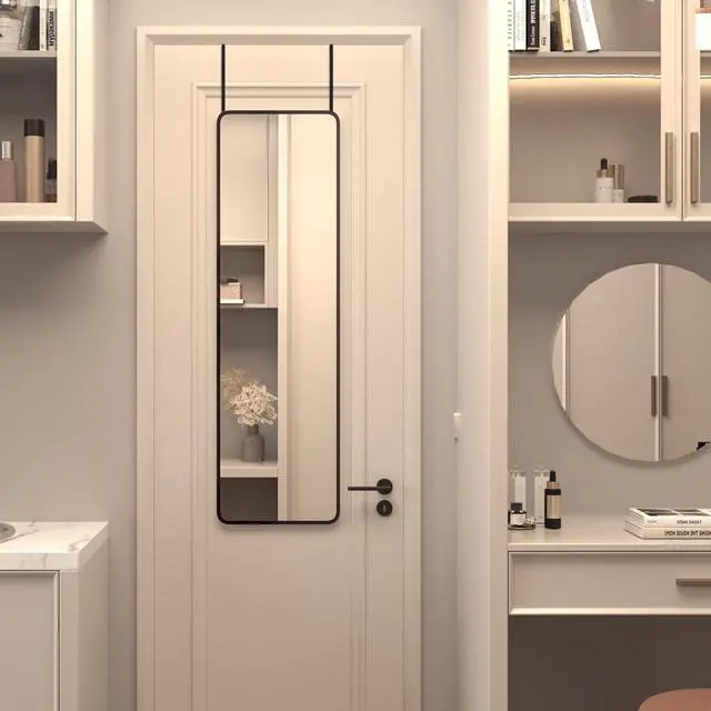 Alt view image 5 of 7 - Giftgarden 47x14 Black Full Length Mirror Aluminum Alloy Framed, Sleek Long Full-Body Metal Tall Mirror Wall Mounted or Hang Over The Door for Bedroom Bathroom Closet