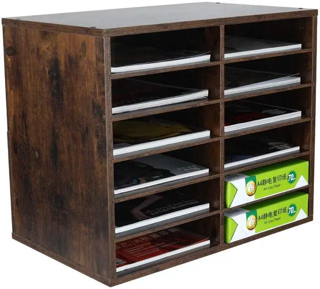 Main image of EasyPAG 12 Compartments Wooden Literature Organizer with Adjustable Shelves, 6000 Sheets Capacity Paper Organizer, Classroom Mailbox and Mail Sorter for Teachers and Office, Archaize