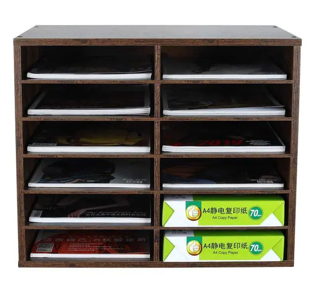 Alt view image 3 of 7 - EasyPAG 12 Compartments Wooden Literature Organizer with Adjustable Shelves, 6000 Sheets Capacity Paper Organizer, Classroom Mailbox and Mail Sorter for Teachers and Office, Archaize