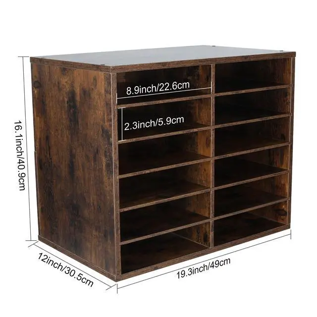 Alt view image 7 of 7 - EasyPAG 12 Compartments Wooden Literature Organizer with Adjustable Shelves, 6000 Sheets Capacity Paper Organizer, Classroom Mailbox and Mail Sorter for Teachers and Office, Archaize
