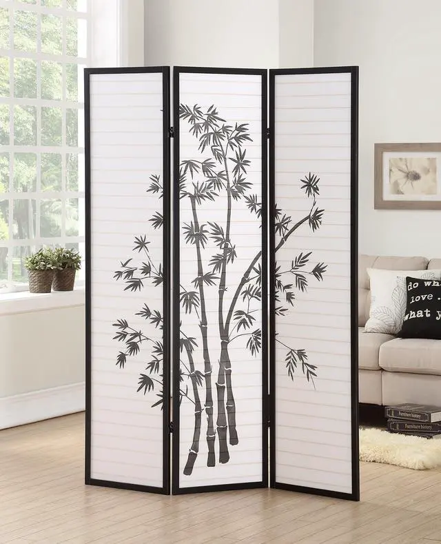 Main image of Roundhill Furniture 3-Panel Oriental Shoji Room Divider Screen, Black