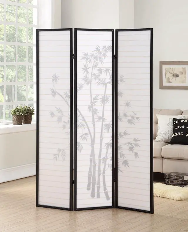 Alt view image 2 of 4 - Roundhill Furniture 3-Panel Oriental Shoji Room Divider Screen, Black