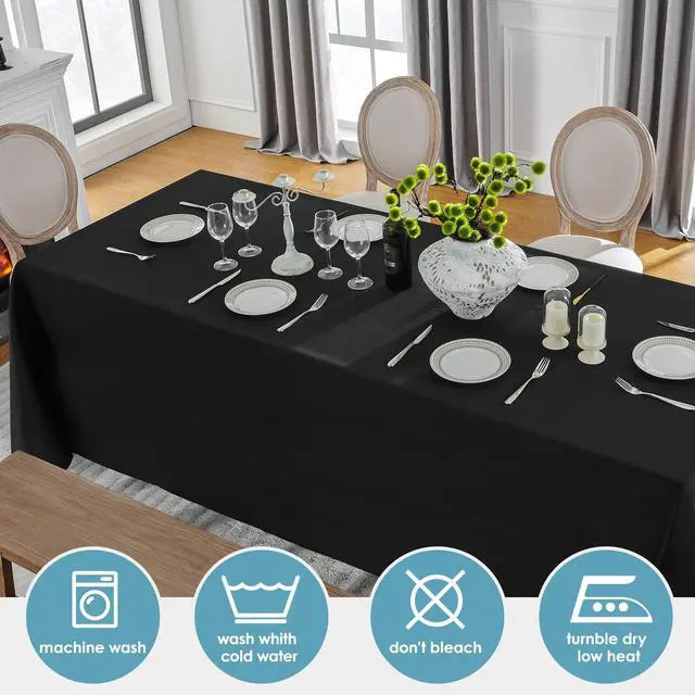 Alt view image 4 of 6 - VidaFete Table Cloth 90 * 132inch 6 Pack Rectangle Tablecloth Polyester, Stain Wrinkle Resistant Polyester Dining Table Cover for Kitchen Dinning Party Wedding Rectangular Tabletop Decoration(Black)