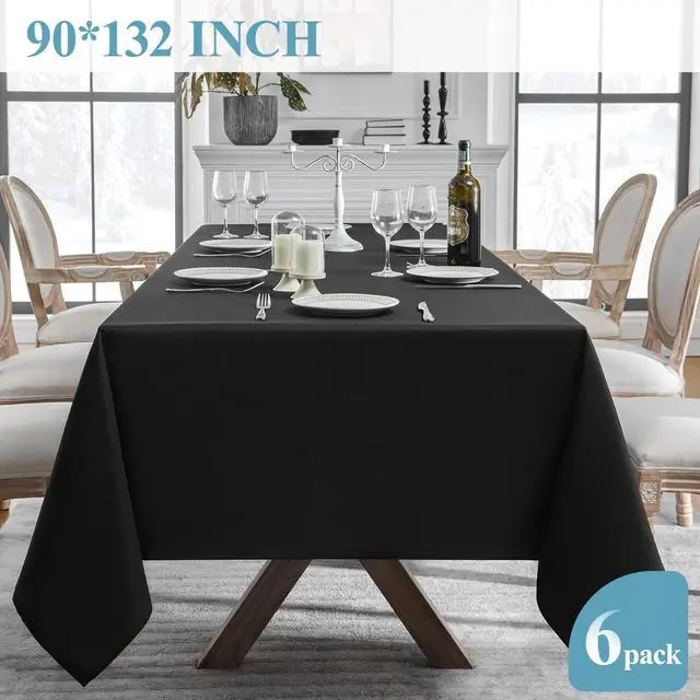 Alt view image 5 of 6 - VidaFete Table Cloth 90 * 132inch 6 Pack Rectangle Tablecloth Polyester, Stain Wrinkle Resistant Polyester Dining Table Cover for Kitchen Dinning Party Wedding Rectangular Tabletop Decoration(Black)