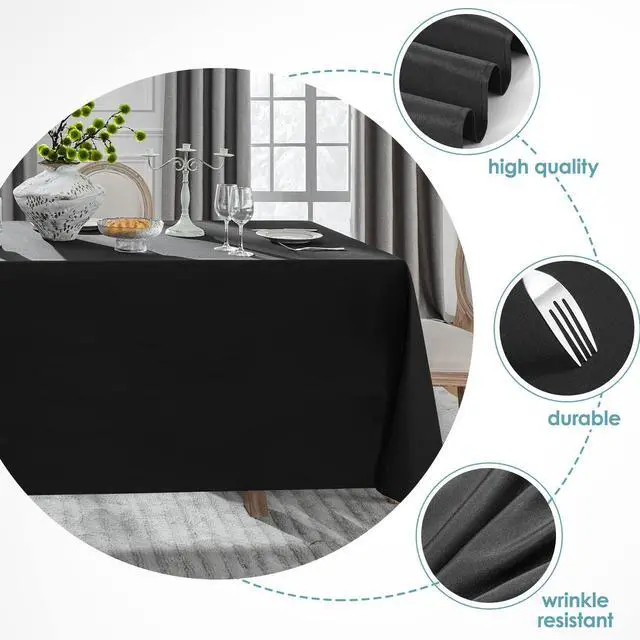 Alt view image 3 of 6 - VidaFete Table Cloth 90 * 132inch 6 Pack Rectangle Tablecloth Polyester, Stain Wrinkle Resistant Polyester Dining Table Cover for Kitchen Dinning Party Wedding Rectangular Tabletop Decoration(Black)
