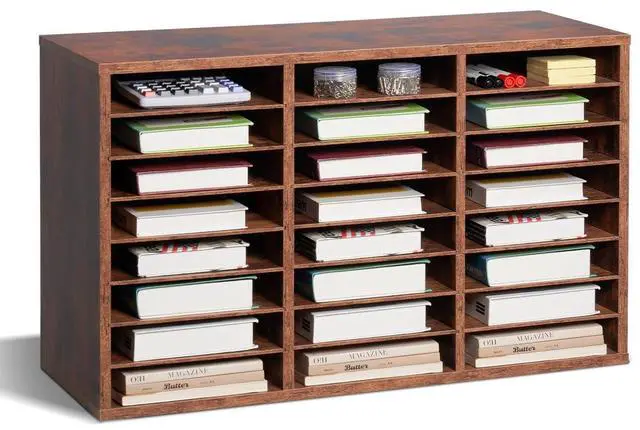 Main image of VEVOR Literature Organizer, 24 Compartments Office Mailbox with Removable Shelves, Wooden Mailbox Sorter Particle Board Office Home Classroom Storage, File Sorter for Documents, Papers, Dark Brown
