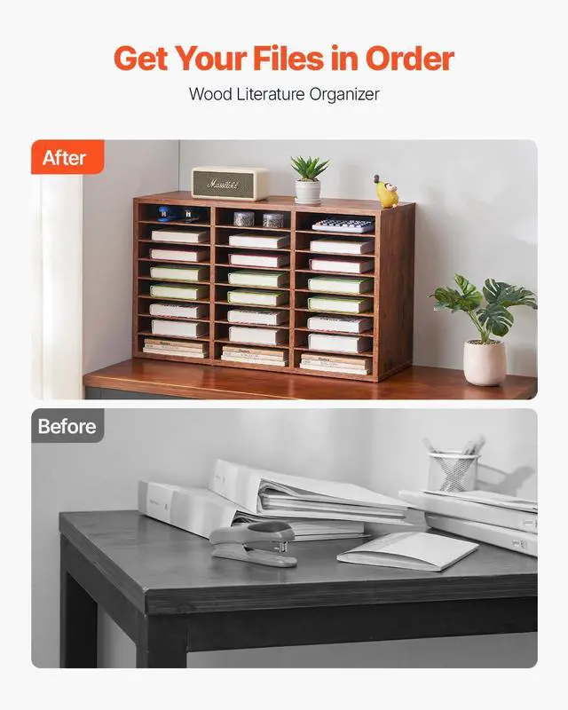 Alt view image 2 of 7 - VEVOR Literature Organizer, 24 Compartments Office Mailbox with Removable Shelves, Wooden Mailbox Sorter Particle Board Office Home Classroom Storage, File Sorter for Documents, Papers, Dark Brown