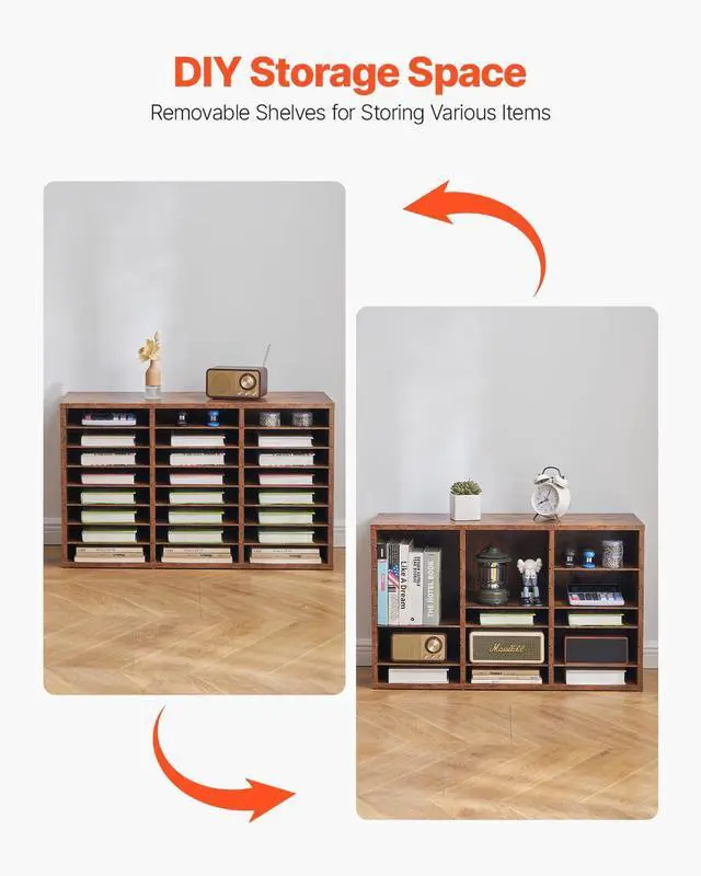 Alt view image 5 of 7 - VEVOR Literature Organizer, 24 Compartments Office Mailbox with Removable Shelves, Wooden Mailbox Sorter Particle Board Office Home Classroom Storage, File Sorter for Documents, Papers, Dark Brown