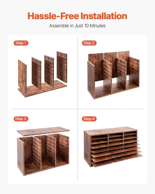 Alt view image 6 of 7 - VEVOR Literature Organizer, 24 Compartments Office Mailbox with Removable Shelves, Wooden Mailbox Sorter Particle Board Office Home Classroom Storage, File Sorter for Documents, Papers, Dark Brown