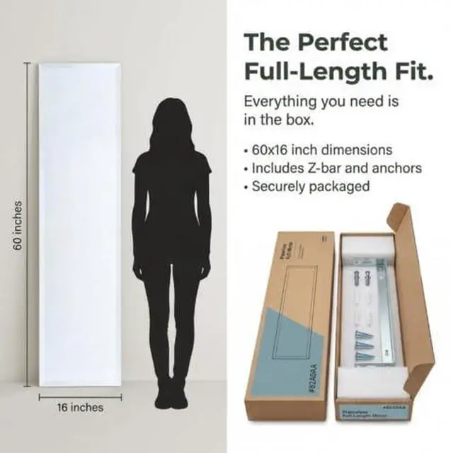 Alt view image 7 of 7 - Better Bevel 16" x 60" Frameless Full-Length Rectangle Mirror | 1" Beveled Edge | Wall Mirror