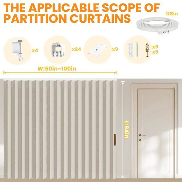 Alt view image 3 of 7 - 100% Blackout Room Divider Curtains Screen Partitions, Blackout Sound Reducing Divider Room Panel for Doorway Glass Window Sliding Door Patio(Cream White, W100 x L84, 1 Pack)