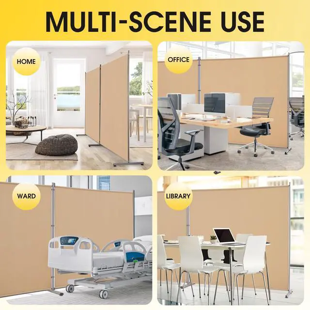 Alt view image 3 of 7 - Rantila 2 Large Panels Room Divider,Portable Office Divider,Convenient Movable,Folding Partition Privacy Screen for Bedroom,Dining Room, Study,142" W x 71" H,Beige