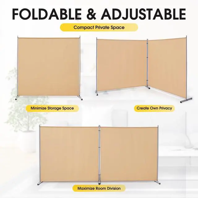Alt view image 6 of 7 - Rantila 2 Large Panels Room Divider,Portable Office Divider,Convenient Movable,Folding Partition Privacy Screen for Bedroom,Dining Room, Study,142" W x 71" H,Beige