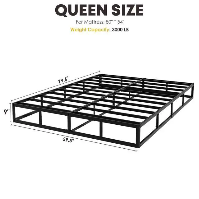 Alt view image 2 of 6 - YORMDMO Queen Size Box Spring, 9 Inch Height-Profile Box Springs with Washable Cover, Heavy Duty Metal Mattress Foundations Easy Assembly Noise-Free