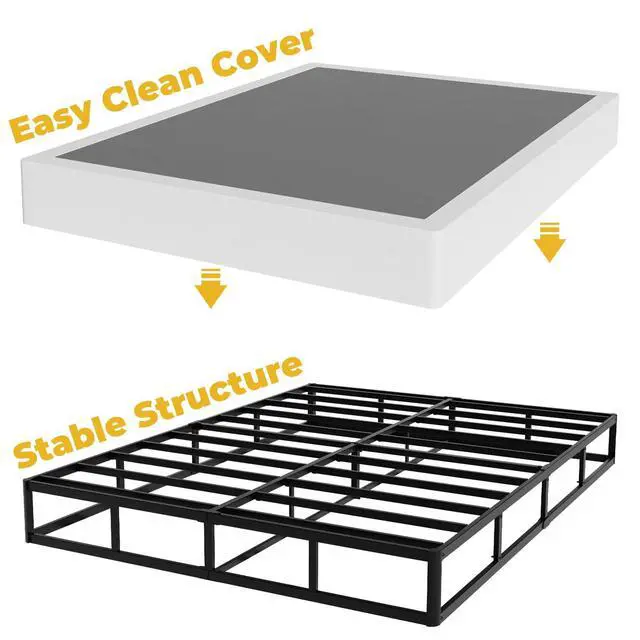 Alt view image 4 of 6 - YORMDMO Queen Size Box Spring, 9 Inch Height-Profile Box Springs with Washable Cover, Heavy Duty Metal Mattress Foundations Easy Assembly Noise-Free