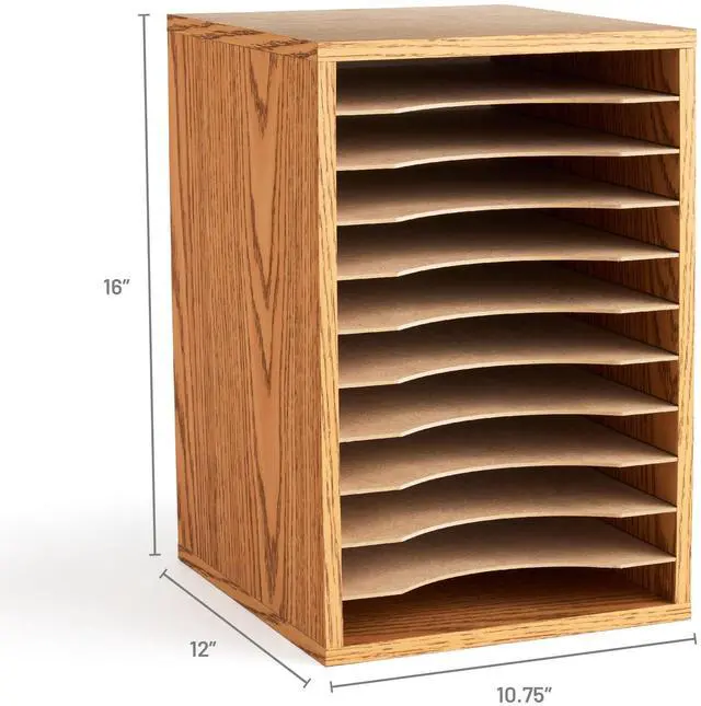 Alt view image 3 of 4 - Safco Vertical Desktop Sorter, Wooden Paper Organizer for Home Office and Classroom, 11 Adjustable, Letter-Size Compartments, Medium Oak
