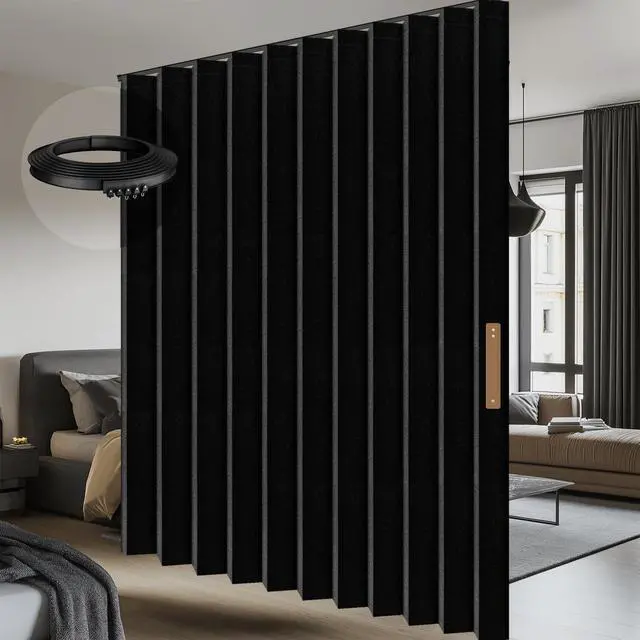 Main image of Room Divider Curtain Sets with Flexible Ceiling Track, Privacy Soundproof Curtain for Bedroom Office Patio Sliding Door(Black, W100 x L84, 1 Pack)