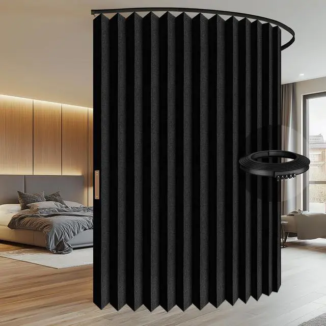 Alt view image 2 of 7 - Room Divider Curtain Sets with Flexible Ceiling Track, Privacy Soundproof Curtain for Bedroom Office Patio Sliding Door(Black, W100 x L84, 1 Pack)