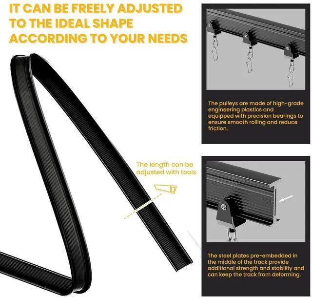 Alt view image 7 of 7 - Room Divider Curtain Sets with Flexible Ceiling Track, Privacy Soundproof Curtain for Bedroom Office Patio Sliding Door(Black, W100 x L84, 1 Pack)