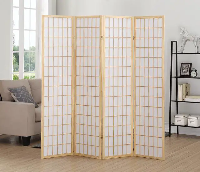 Main image of Roundhill Furniture Oriental Shoji 4 Panel Screen Room Divider, Natual