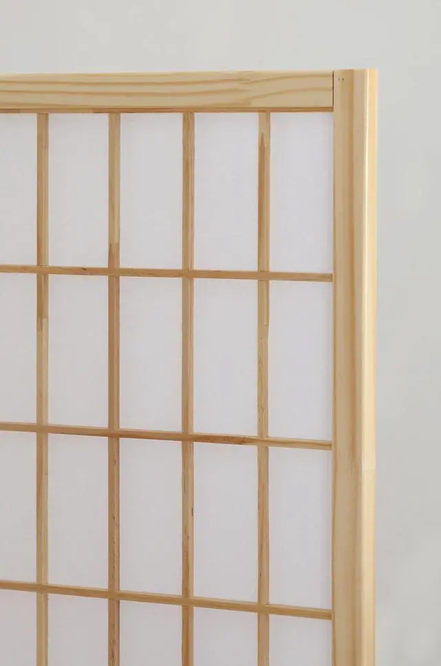 Alt view image 3 of 3 - Roundhill Furniture Oriental Shoji 4 Panel Screen Room Divider, Natual