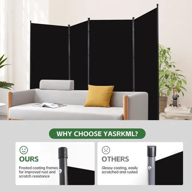 Alt view image 2 of 7 - YASRKML Room Divider Folding Privacy Screens, Portable Room Divider Panel 4 Panel Partition Room Dividers Screen, Freestanding Room Partitions and Dividers Fabric Dividers for Room Separation, Black
