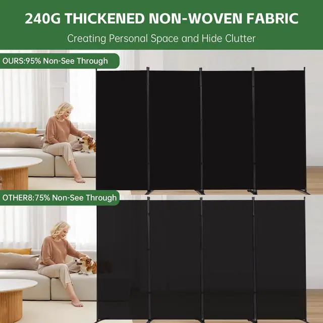 Alt view image 3 of 7 - YASRKML Room Divider Folding Privacy Screens, Portable Room Divider Panel 4 Panel Partition Room Dividers Screen, Freestanding Room Partitions and Dividers Fabric Dividers for Room Separation, Black