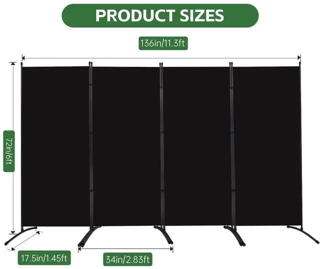 Alt view image 5 of 7 - YASRKML Room Divider Folding Privacy Screens, Portable Room Divider Panel 4 Panel Partition Room Dividers Screen, Freestanding Room Partitions and Dividers Fabric Dividers for Room Separation, Black