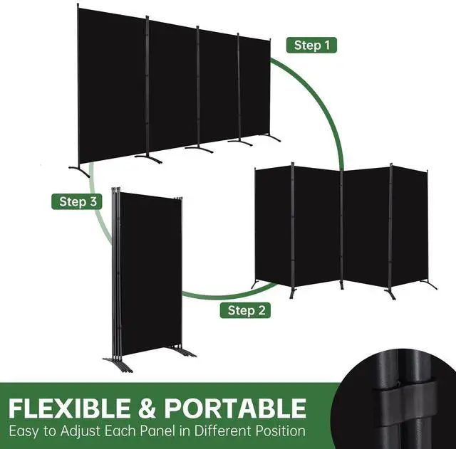 Alt view image 4 of 7 - YASRKML Room Divider Folding Privacy Screens, Portable Room Divider Panel 4 Panel Partition Room Dividers Screen, Freestanding Room Partitions and Dividers Fabric Dividers for Room Separation, Black