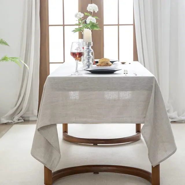Alt view image 3 of 7 - EVERLY100% Pure Linen Rectangle Tablecloths 120LX60W Inch for Dining,Buffet Parties,Picnic,Events,Weddings and Restaurants,10ft Table Cloth Thanksgiving Machine Washable Tablecloth-Natural Linen