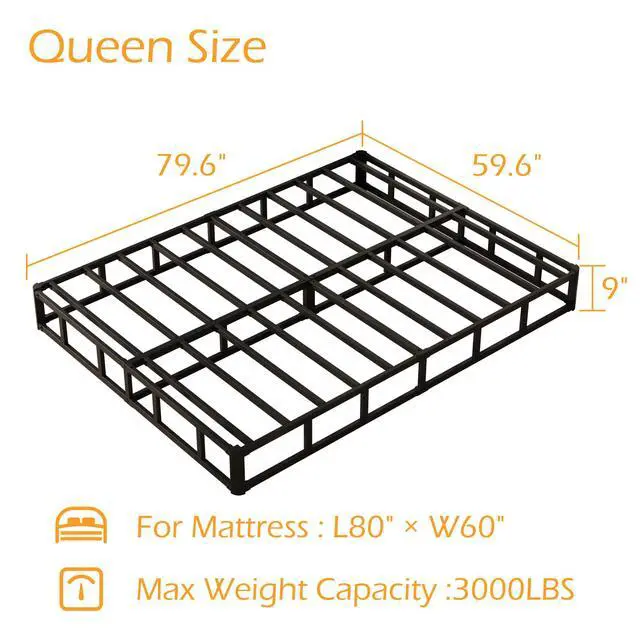Alt view image 2 of 7 - Maenizi 9 Inch Box Spring for Queen Bed, Heavy Duty Metal Box Spring Bed Base with Fabric Cover, Mattress Foundation, Easy Assembly, Noise Free, Black