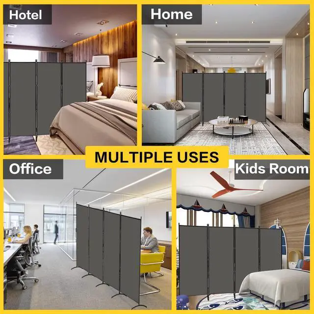 Alt view image 3 of 6 - MAYOLIAH 4 Panel Privacy Screen Room Dividers 6FT Tall Portable Office Wall Divider for Rooms Separator 136" x20"x71", Grey
