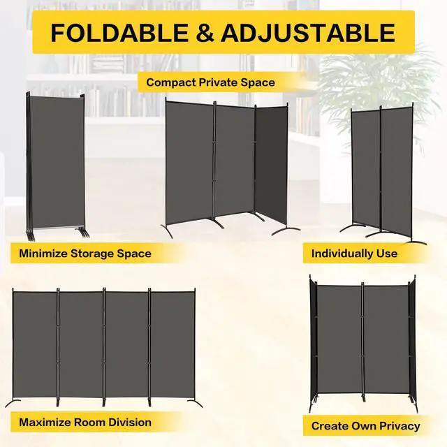 Alt view image 4 of 6 - MAYOLIAH 4 Panel Privacy Screen Room Dividers 6FT Tall Portable Office Wall Divider for Rooms Separator 136" x20"x71", Grey