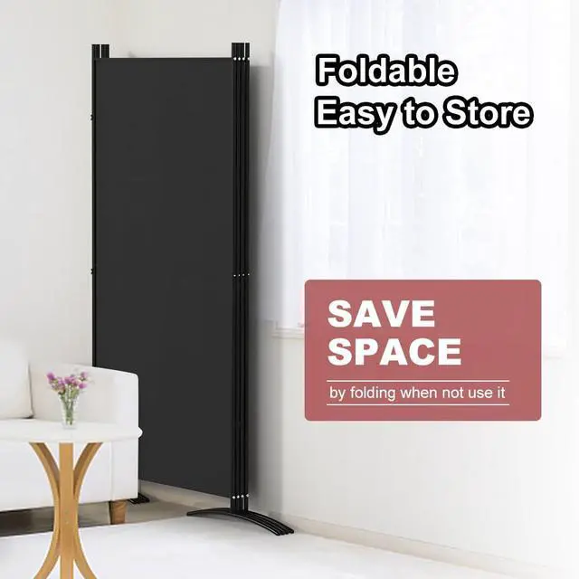 Alt view image 3 of 7 - Kokorona 4 Panel Room Divider, 6FT Tall Folding Privacy Screen Wall Dividers, Portable Privacy Screen Freestanding Room Divider for Room Separation, Included - Cover Strips, Black, 136''W x 71''H