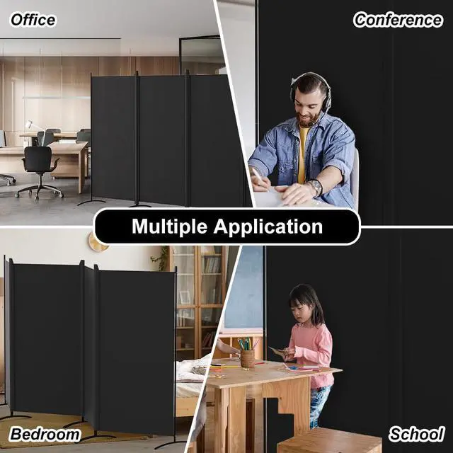 Alt view image 6 of 7 - Kokorona 4 Panel Room Divider, 6FT Tall Folding Privacy Screen Wall Dividers, Portable Privacy Screen Freestanding Room Divider for Room Separation, Included - Cover Strips, Black, 136''W x 71''H