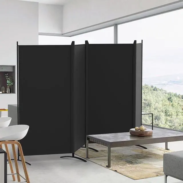 Alt view image 7 of 7 - Kokorona 4 Panel Room Divider, 6FT Tall Folding Privacy Screen Wall Dividers, Portable Privacy Screen Freestanding Room Divider for Room Separation, Included - Cover Strips, Black, 136''W x 71''H