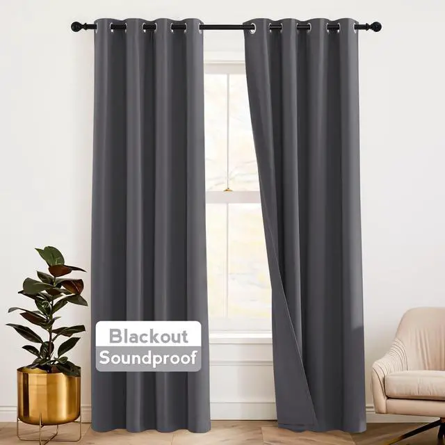 Main image of RYB HOME Soundproof Curtains 84 inches - 3 Layers Blackout Curtains Noise Cancelling Thermal Insulted Drapes for Door Window Living Room Nursery Divider Drapes, W 52 x L 84 inch, Gray, 1 Pair