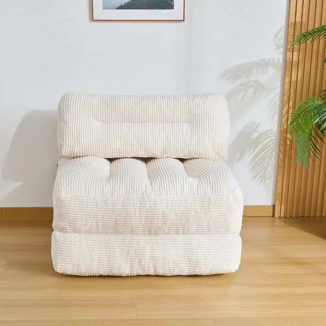 Alt view image 5 of 7 - Folding Sofa Bed, Convertible Sleeper Chair Couch Bed Faux Rabbit Fur for Adults, with Back Support Floor Couch Comfy Floor Sofa for Living Room Bedroom, Ivory, Single