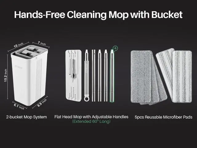 Alt view image 4 of 7 - JOYMOOP Flat Mop System, Microfiber Mop and Bucket Set, White, Floor Cleaning for Home & Commercial Use, Wet Dry Mop for Hardwood Floors, Long Handle, Includes 5 Washable Pads